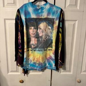 Cher Upcycled Graphic Tee & Printed Tye Dye Sleeves - OSFM